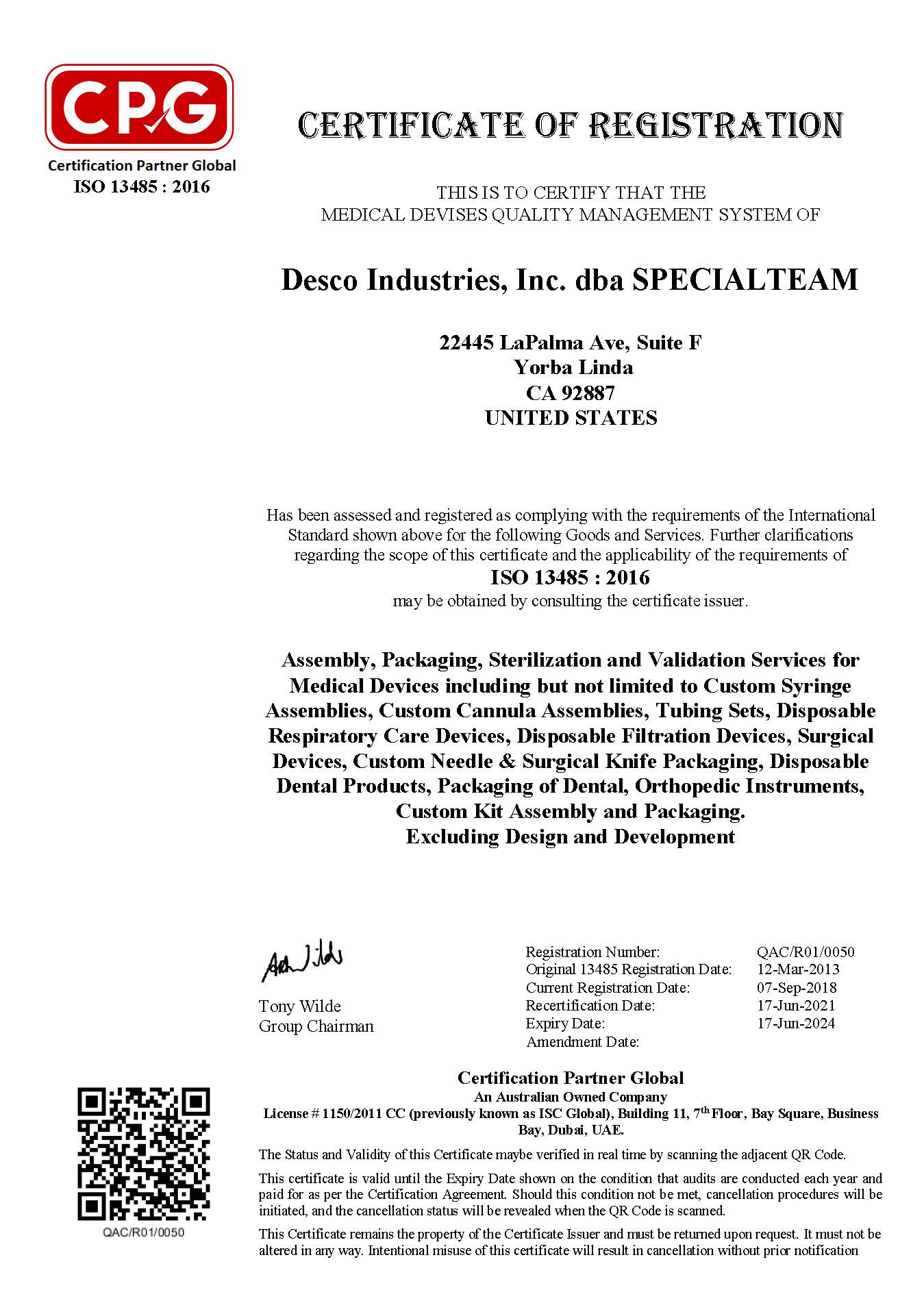 ISO 13485:2021 Certificate SpecialTeam